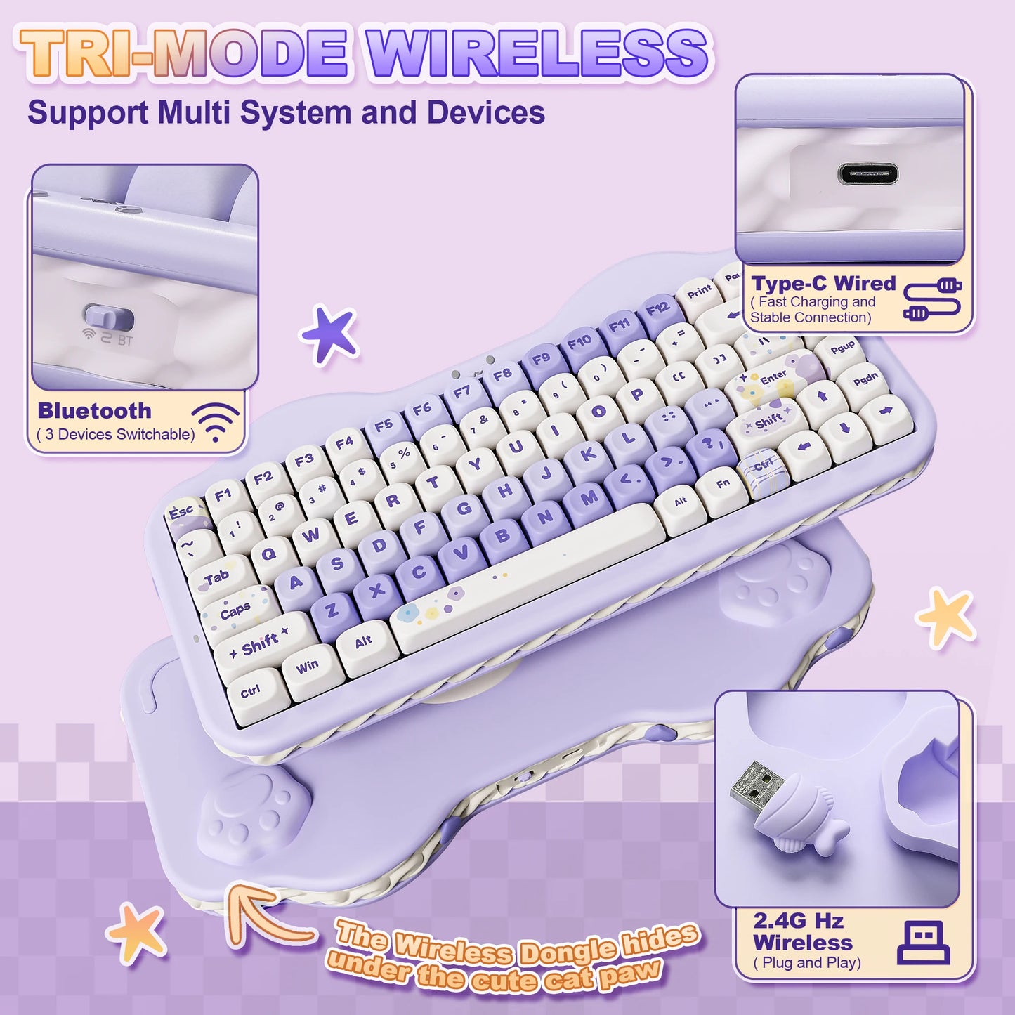 Teclado mecânico sem fios YUNZII C75, 75% cremoso com Hot Swap e RGB personalizável, design Gasket Cute Cake, para Win/Mac/Gaming