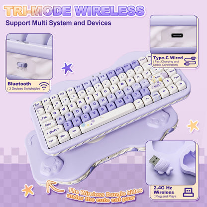 Teclado mecânico sem fios YUNZII C75, 75% cremoso com Hot Swap e RGB personalizável, design Gasket Cute Cake, para Win/Mac/Gaming