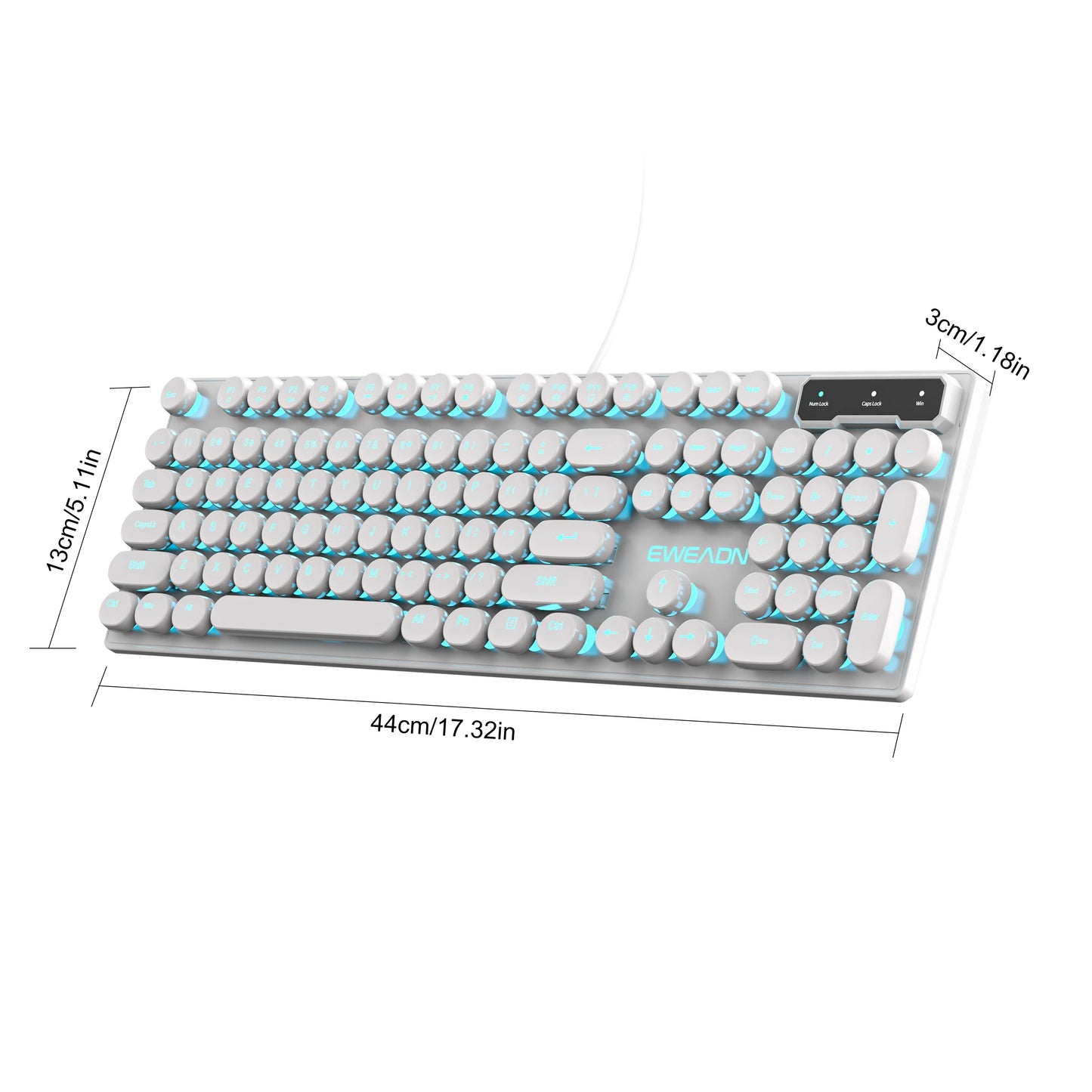 EWEADN GX330 Typewriter Gaming Keyboard, 104 Keys Wired Round Keycaps with Blue Backlit USB Wired Computer External Keyboards
