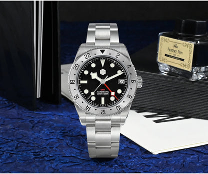 San Martin 39mm NH34 GMT Men Luxury Watch Bidirectional Aluminum Bezel Automatic Mechanical Sapphire 100M Waterproof  SN0109