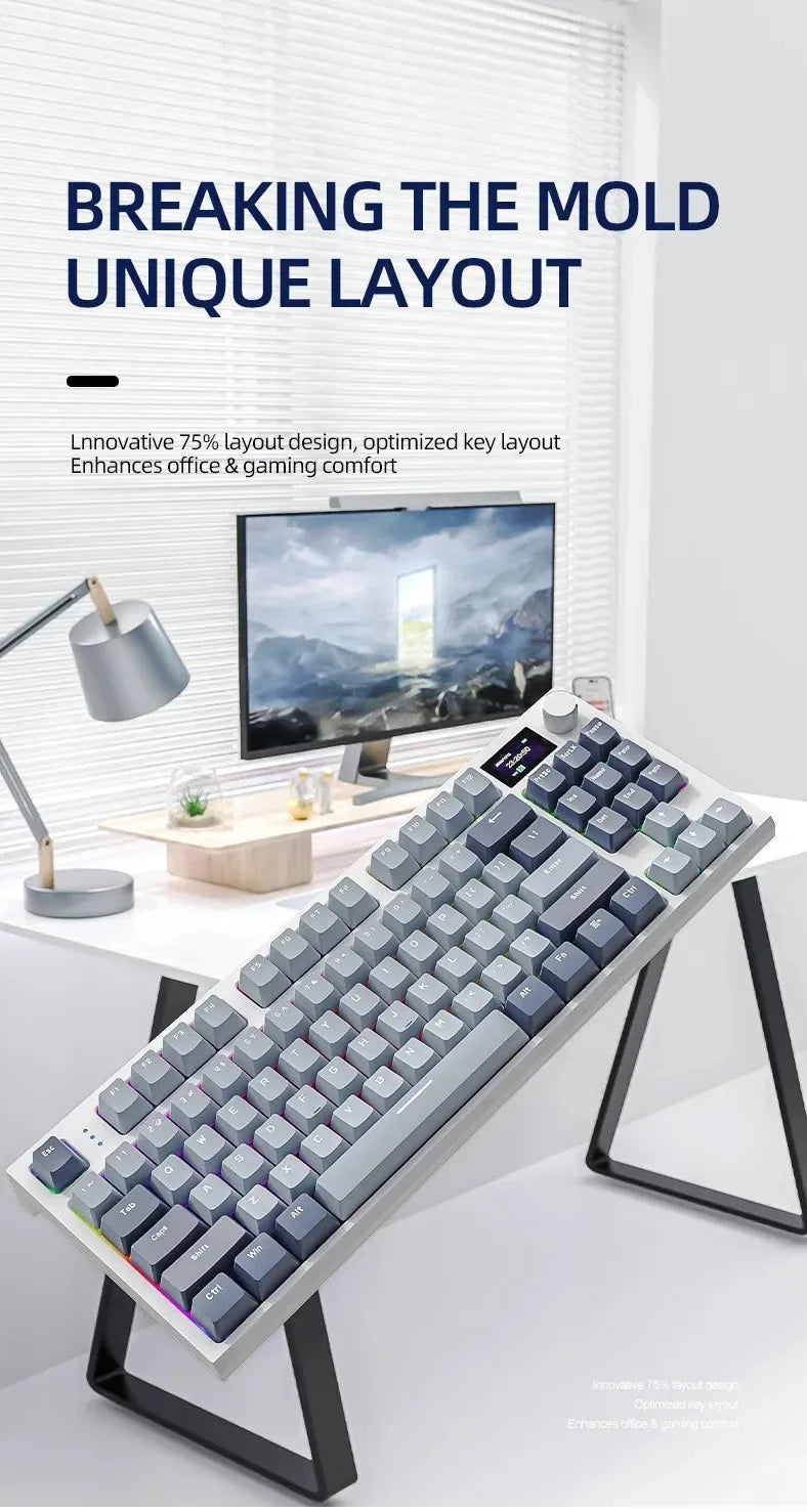 Attack Shark K86 Wireless Mechanical Keyboard, TFT Display, Metal Knob, RGB Backlit, Hot-Swappable, Bluetooth for Gaming & Office