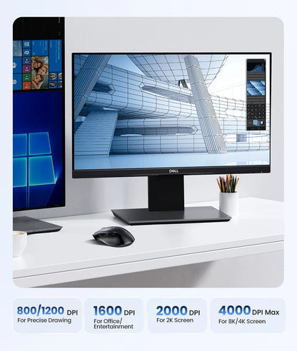 Rato sem fios UGREEN Bluetooth 5.0, ergonómico, 4000 DPI, 6 botões silenciosos, para MacBook, tablet, computadores portáteis, computador PC, rato 2.4G