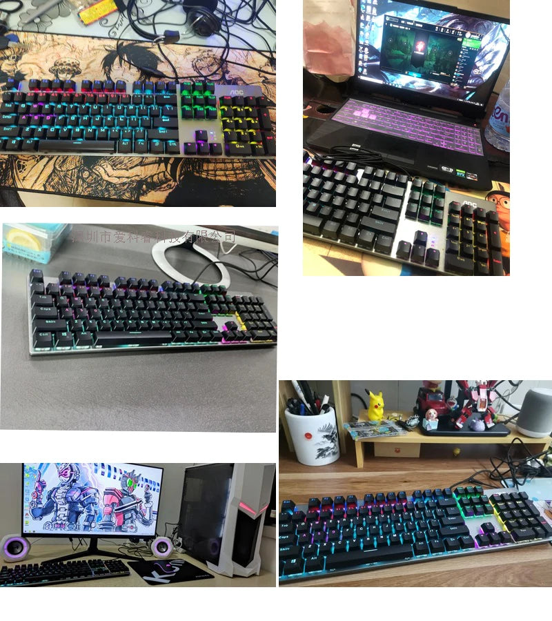GK410 104 Keys Metal Panel Mechanical Keyboard RGB Light Green Black Tea Axis Esports Full Non-Impact Game Computer Keyboard