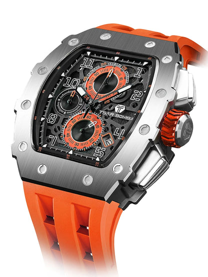 TSAR BOMBA New TB8204 Watch for Men Japan Quartz Chronograph 50M Waterproof Wristwatch Fashion Sport Clock Male Luxury Mens Gift