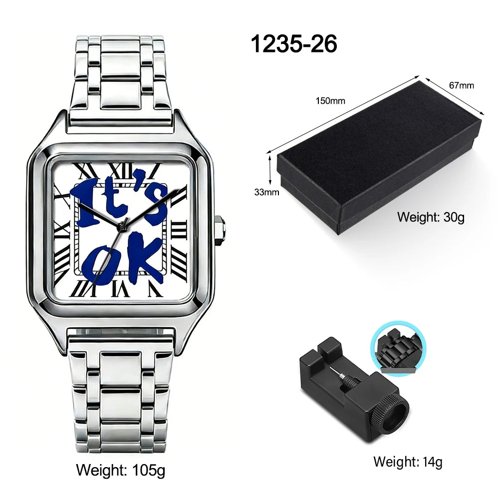 FUCK9.5 Stainless Steel Alloy Square Dial Simple Elegant Ins Style Light Luxury High-end Unisex Square Waterproof Quartz Watch