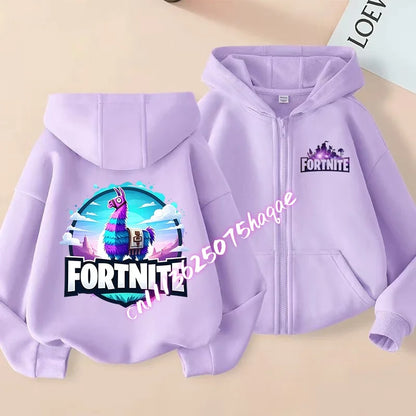 Novo hoodie infantil Fortnite com fecho de correr, estilo cartoon anime, casual e respirável, casaco para meninos, primavera 2026, roupa para criança