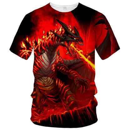 Summer fashion trend fun 3D printed dragon print pattern creative casual soft and comfortable short sleeved T-shirt