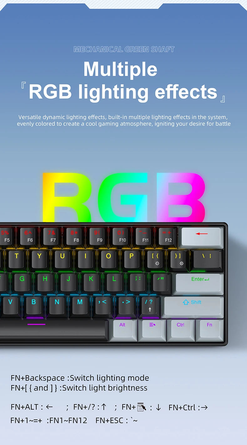 61 Keys Mechanical Keyboard Wired, APAYADO K61 RGB 60% Portable Mini Keyboard Black, White, Red/Blue Switch for Gaming