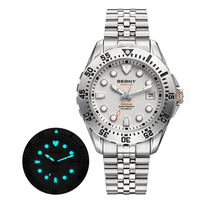 BERNY Automatic Diver Watch for Men Frosted Dial MIYOTA 8215 316L Supper Luminous Sapphire AR Fluororubber Men's Diving Watches