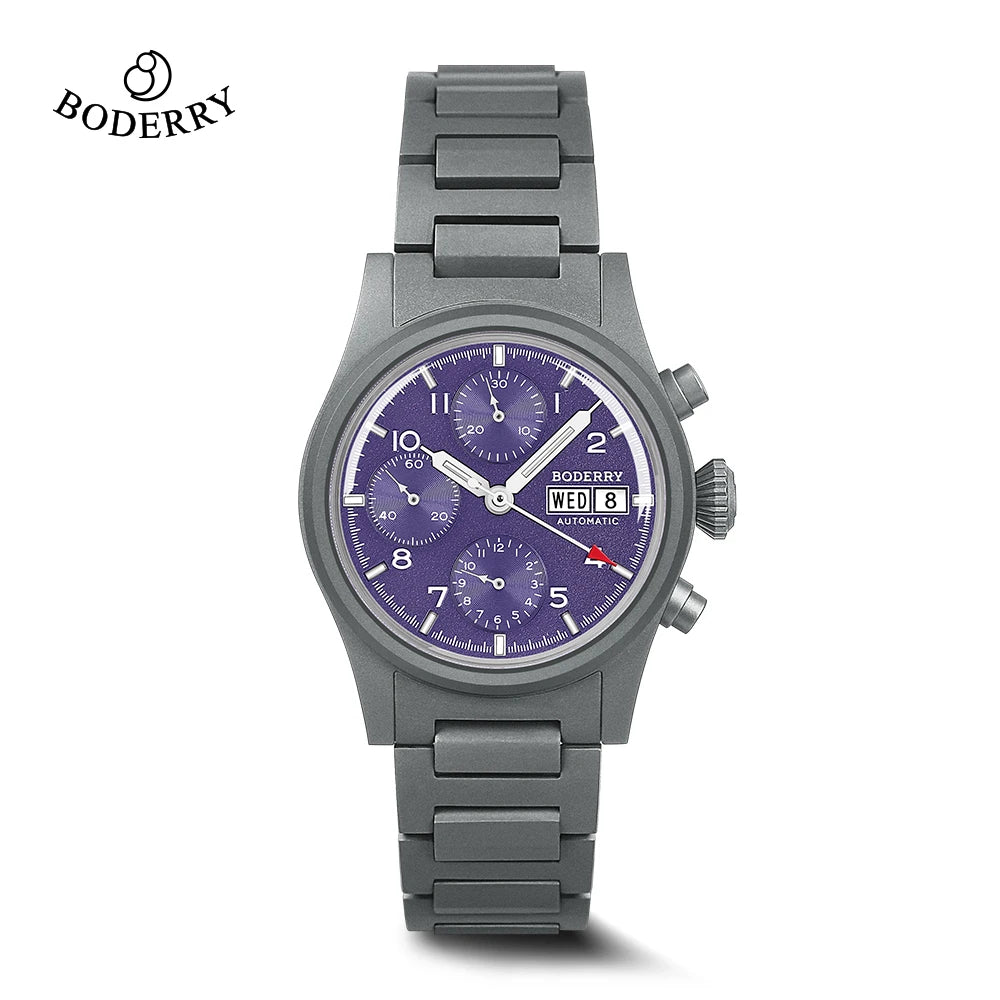 Boderry Chronograph Watch LANDMASTER Titanium Automatic mechanical Field Watches Outdoor Sport Waterproof Dive Wristwatch Men