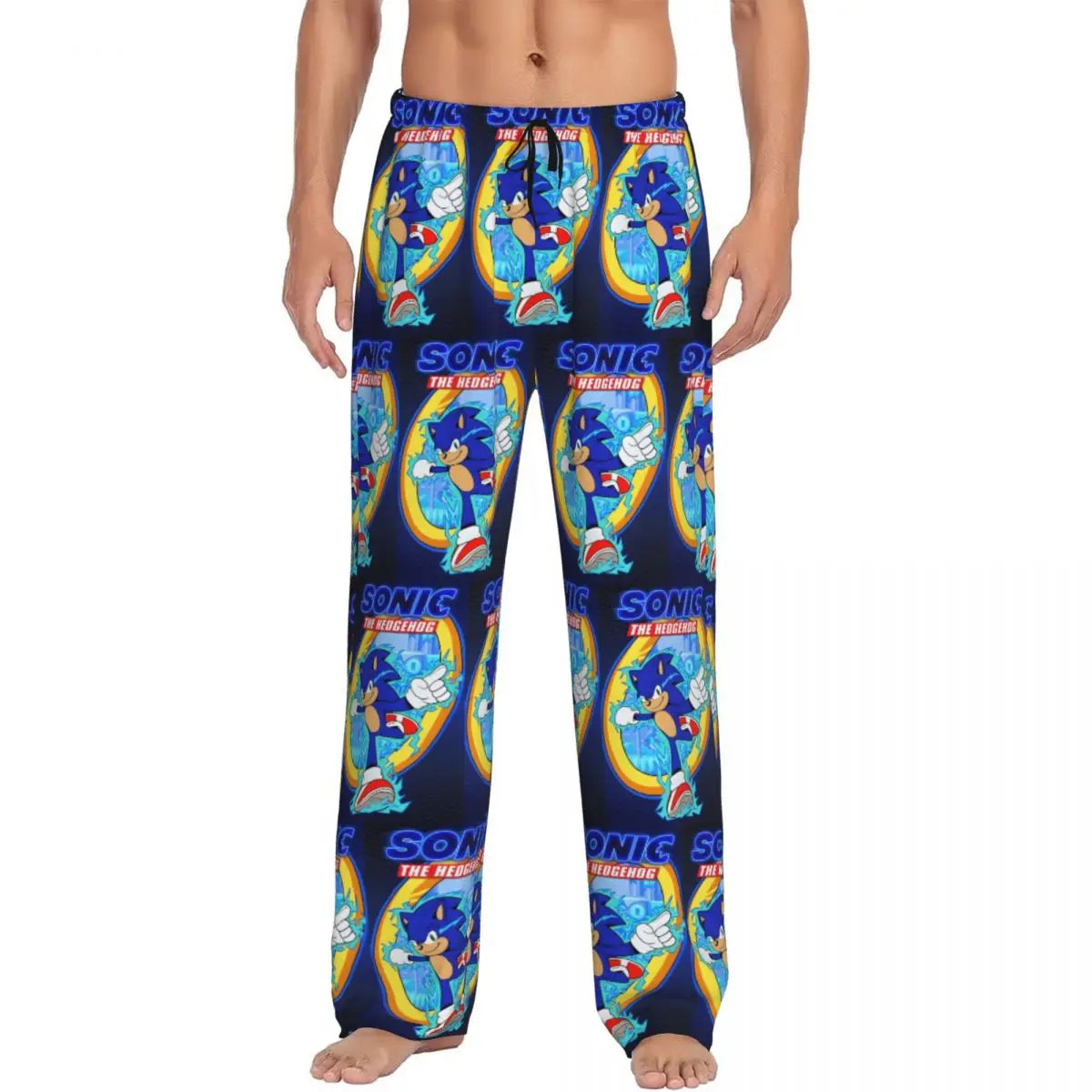Custom Print Men's Soniced Pajama Pants Hedgehog Game Sleepwear Sleep Lounge Bottoms with Pockets