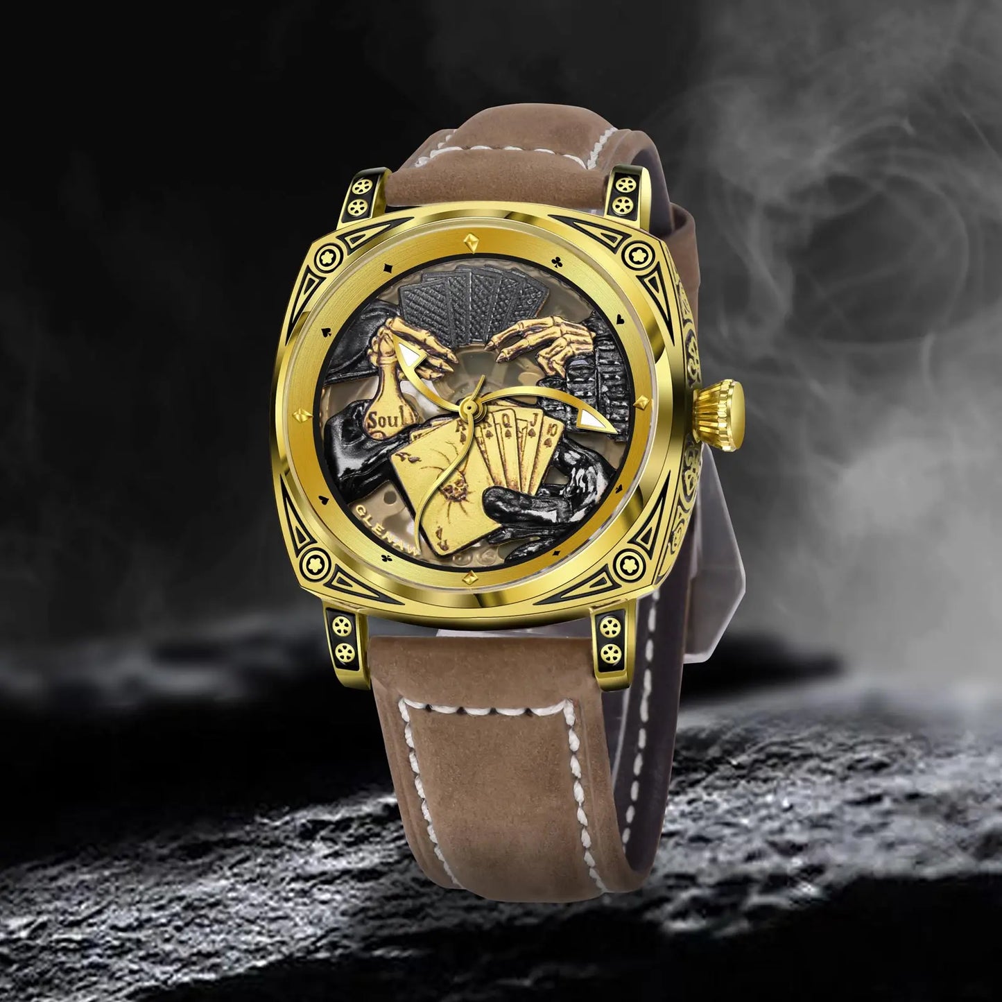 Glenaw Poker Series Top Brand Luxury Fashion Personalized Fully Automatic Mechanical Gold Watch Men's Waterproof Watch