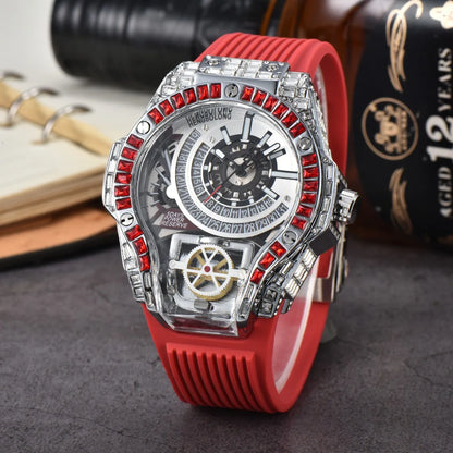 Full diamond Case Business Luxury Top Mens Watches Rubber Strap Color Creative Decorative Quartz Watch Men AAA Clocks Relogio