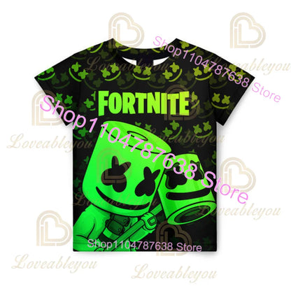 Conjunto Infantil 2 Peças F-Fortnited Victory 3D, T-shirt e Calções para Meninas e Meninos, Roupa Battle Royale, T-shirts Harajuku Hero