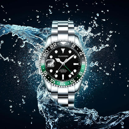 GUANQIN GMT Men's Watches 2025 New Atuomatic Watch Men NH34 Mechanical Wristwatch Sapphire Glass Stainless Steel Clock Left Hand
