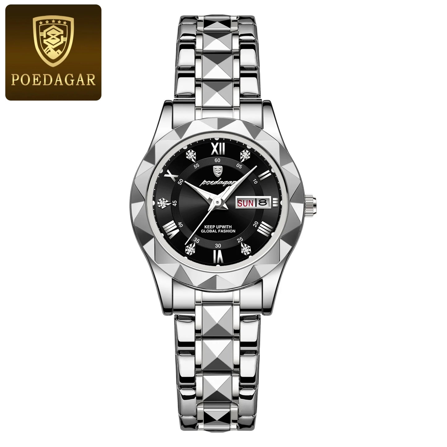 POEDAGAR Top Luxury Watches For Women Stainless Steel Week Date Woman Wristwatch Luminous Waterproof Fashion Quartz Ladies Watch