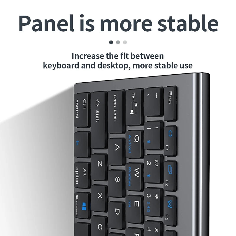 Teclado Sem Fios Bluetooth 5.0&3.0&2.4G FN+1/2/3 Dual-Mode 350mAh Ultra Fino para Portátil, PC, TV, iPad, Macbook e Android