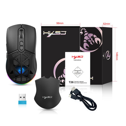 HXSJ T26 Dual Mode Wireless Gaming Mouse, Bluetooth 5.1 & 2.4G Rechargeable Gaming Mouse, 4800 DPI Ergonomic Optical Mouse for Laptop & PC
