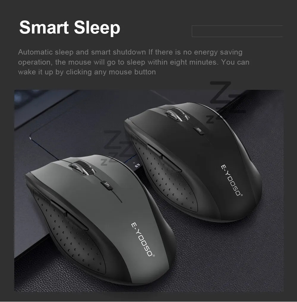E-YOOSO E-1010 Wireless Gaming Mouse 2.4G USB Optical Mouse, 2400 DPI Ergonomic Wireless Gaming Mouse for Laptop, PC & Office