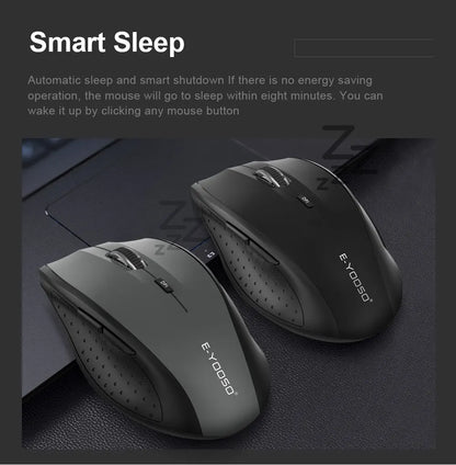 E-YOOSO E-1010 Wireless Gaming Mouse 2.4G USB Optical Mouse, 2400 DPI Ergonomic Wireless Gaming Mouse for Laptop, PC & Office