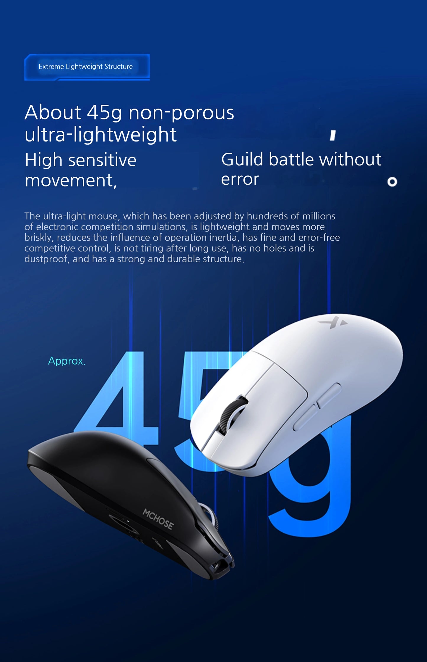 MCHOSE L7 Ultra+ Rato de Mão Médio Grande para Gaming e E-Sports Paw3950 Sem Fios de Três Modos, Leve, para Escritório, Rato de Computador Dual-Drive