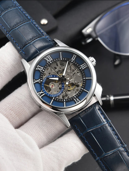 LONGLUX automatic watch rome wholesale mechanical wristwatches waterproof hollow leather mens watch men gift