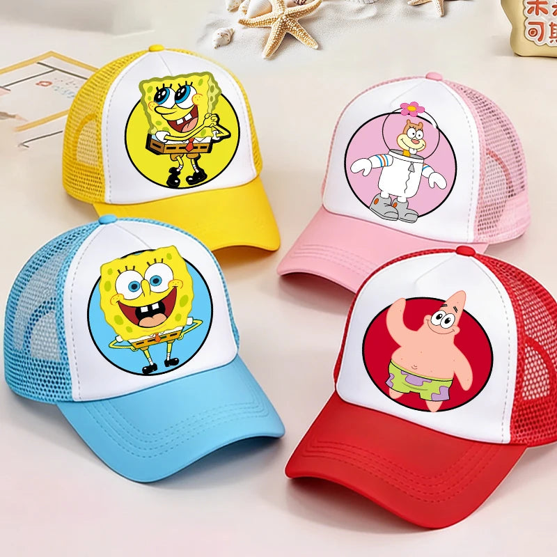 Cute SpongeBobs Baseball Cap Movie Cartoon Round Role Boy Girl Kids Adult Sport Casual Sunshade Adjustable Anime Peaked Mesh Hat