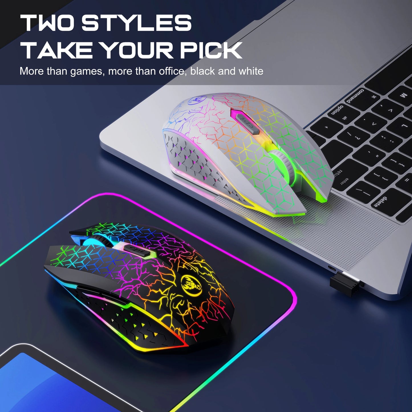 Ergonomic RGB Wireless Gaming Mouse, Rechargeable Bluetooth & 2.4G Gaming Mouse with 6 Buttons, Adjustable DPI, RGB Backlit Optical Gaming Mouse