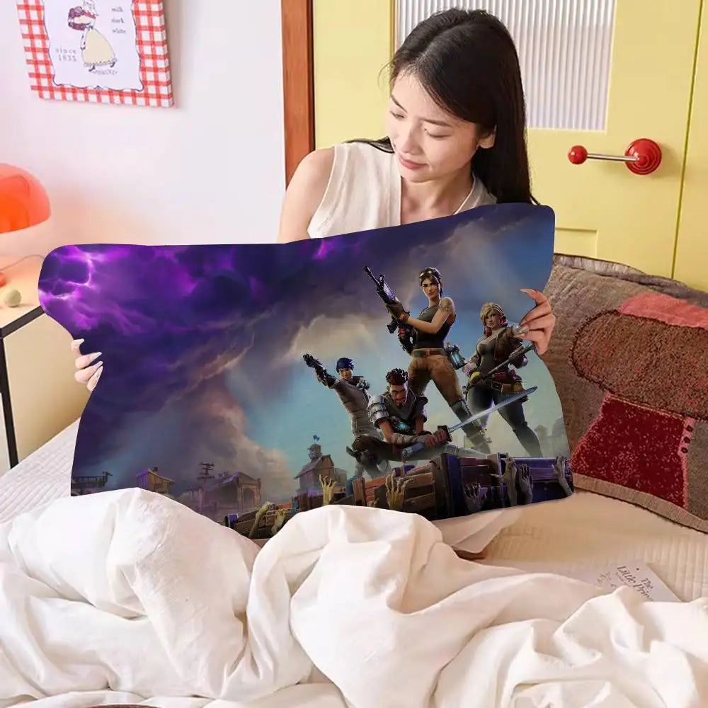 Toalha de almofada antiderrapante premium Cartoon Game F-FortniteS em poliéster de secagem rápida, com fronha antiderrapante segura.