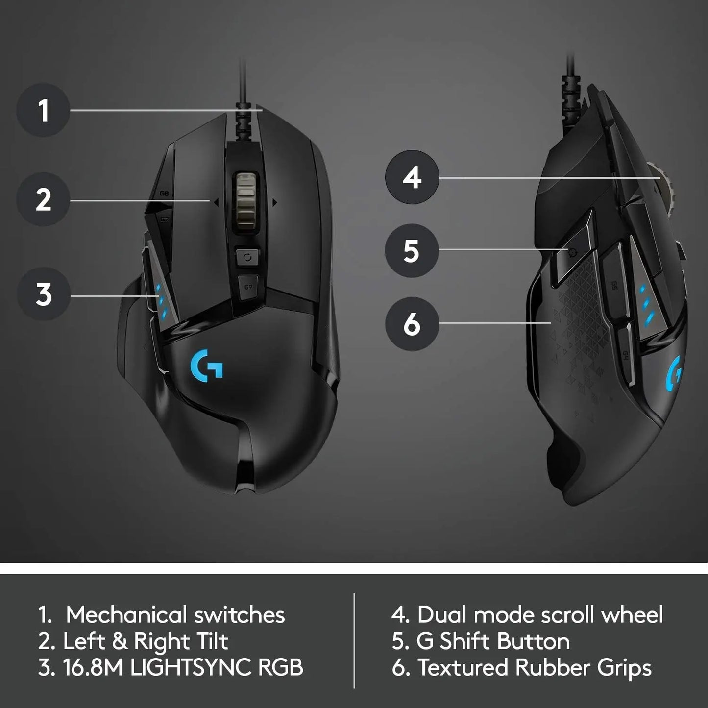 Rato Gaming com Fios Logitech G502 HERO de Alto Desempenho, Sensor HERO 25K, 25,600 DPI, RGB, Pesos Ajustáveis, 11 Botões, Rato para PC/Mac