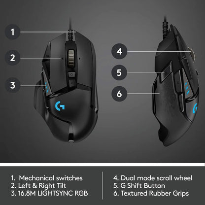 Rato Gaming com Fios Logitech G502 HERO de Alto Desempenho, Sensor HERO 25K, 25,600 DPI, RGB, Pesos Ajustáveis, 11 Botões, Rato para PC/Mac