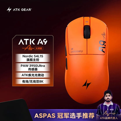 Bezprzewodowa mysz gamingowa Bluetooth ATK Dragonfly A9, ergonomiczna konstrukcja, szybka reakcja, PAW3950 Ultra, 800mAh, lekka, 8KHz, e-sportowa