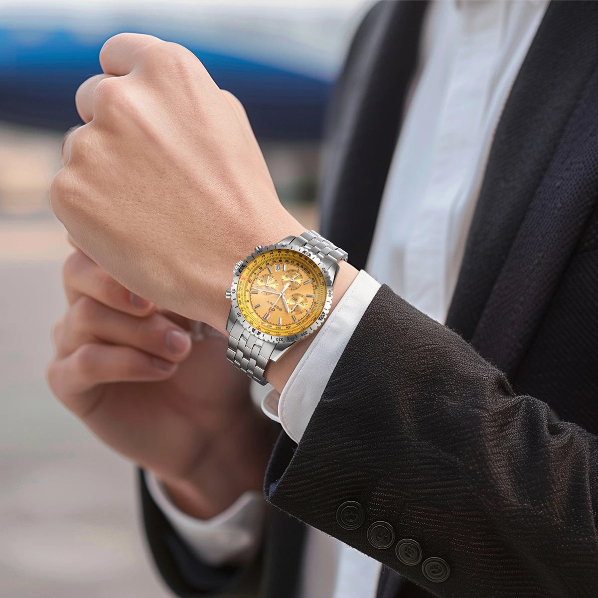 BERNY Aviation Men's Watches Quartz Chronograph Watch Date Sapphire Super Luminous Luxury Brand Dress Man Wristwatch