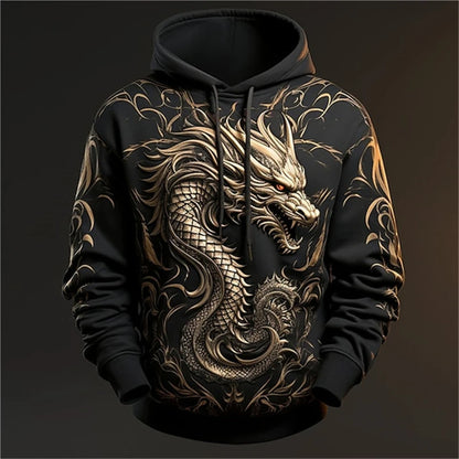 Chinese Dragon Printed Men's Hoodie Fashion 3D Dragon Pattern Tops New Sweatshirt Hip Hop Harajuku Oversized Pullover
