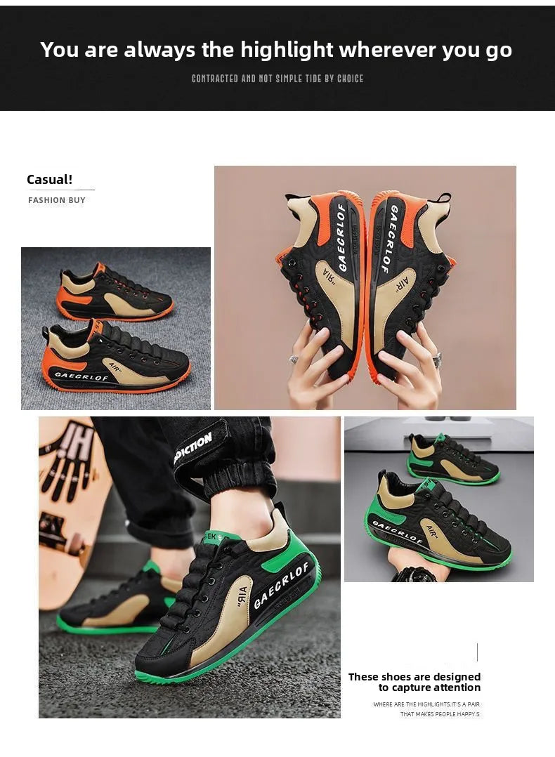 Men's Casual Sports Shoes Breathable Comfortable Flat Heel Low Cut Lace up Leather Upgraded Version of the Classic AGAM Shoe