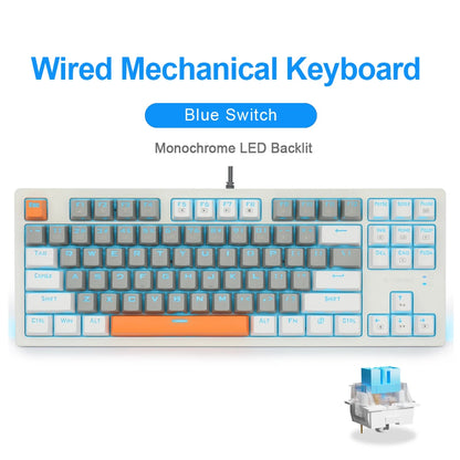 E-YOOSO K620 USB Mechanical Gaming Keyboard Wired Blue Red Switch Monochrome LED Backlit 87 Key for Computer Laptop PC