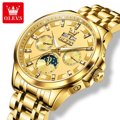 OLEVS 7070 Automatic Men's Watches Luxury Multi functional  Perpetual Calendar Moon Phase Luminous Mechanical Wristwatch For Man