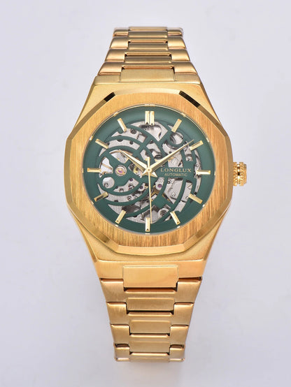 LONGLUX automatic watch business mechanical watches simple skeleton waterproof stainless steel cost effective mens watch gift