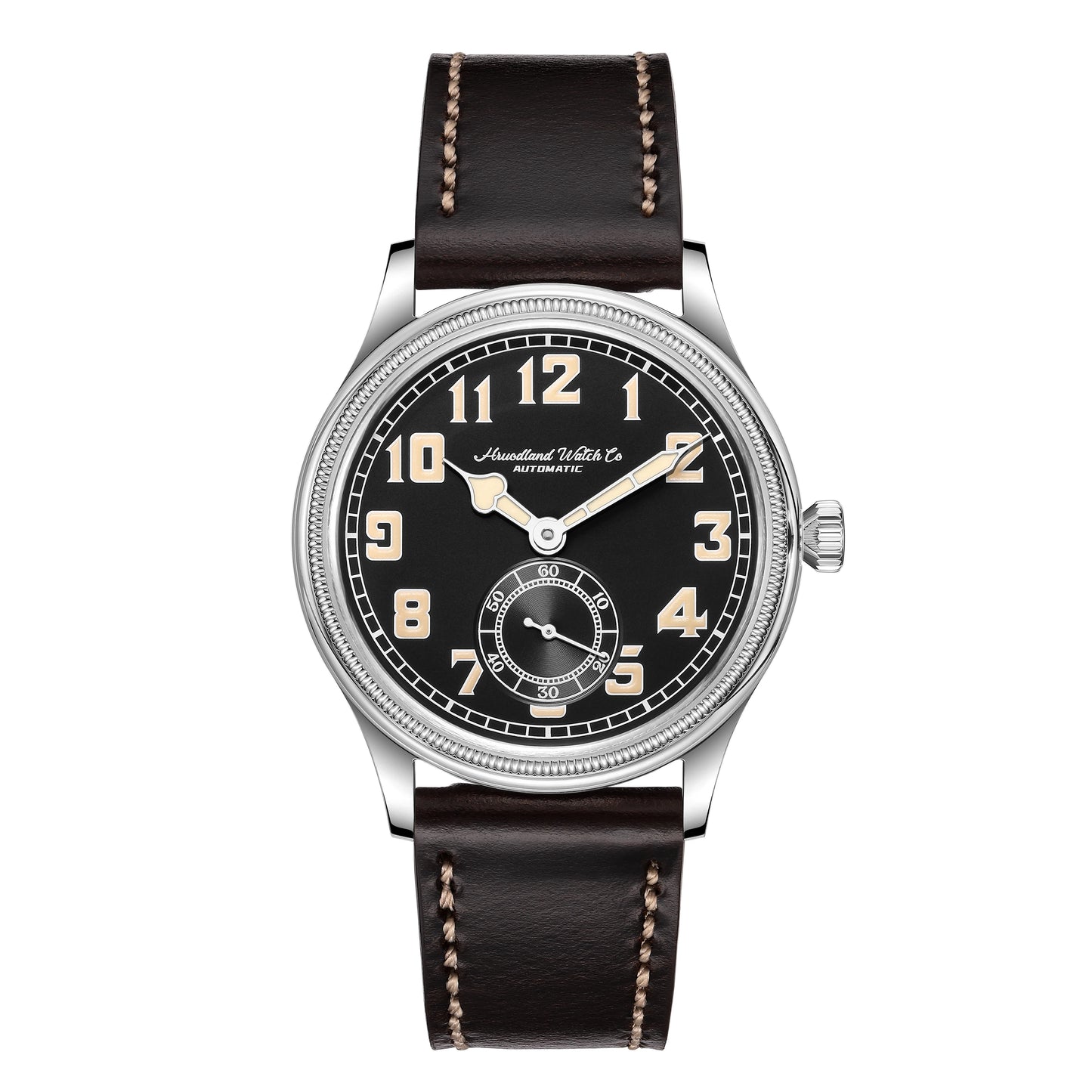 HRUODLAND Retro Flieger Automatic Watches for Men 38mm Seagull ST1701 Mechanical Wristwatch C3 Green Luminous K1 Mineral Bubble Crystal Oil Leather Strap Business Pilot Watch
