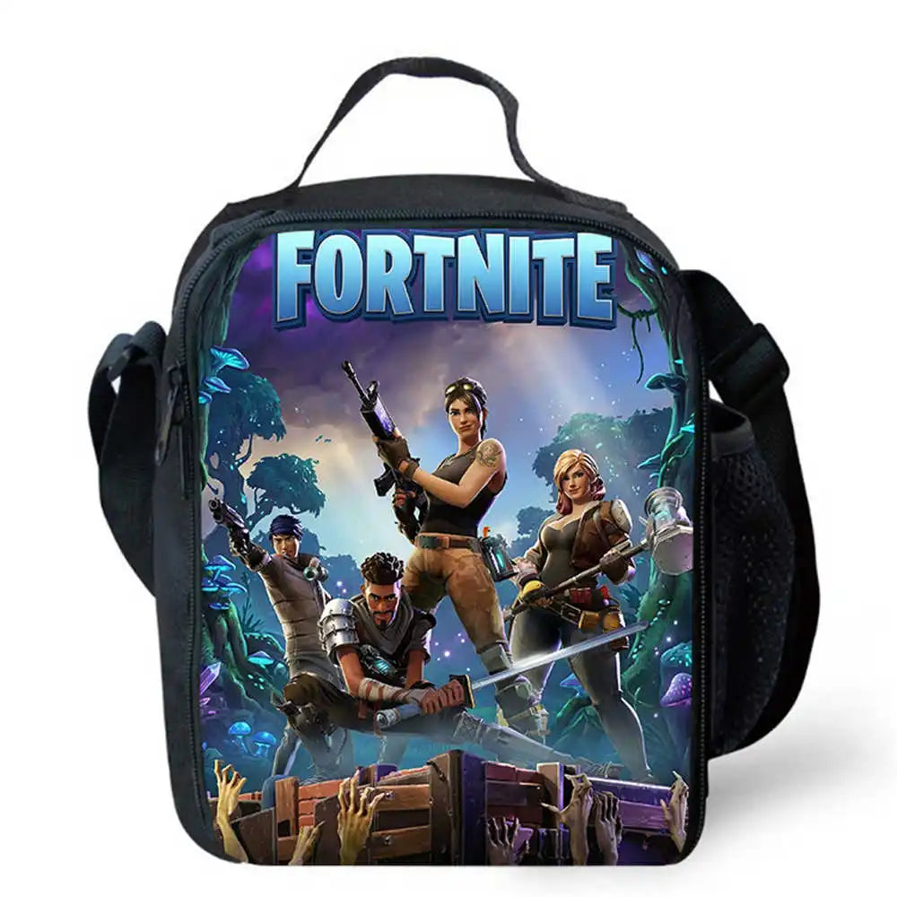 Children's Cartoon Fortnite Picnic Bag For Boys and Girls Age 5-10，Kids Insulated Cooler Lunch Bags Cute Portable Lightweight