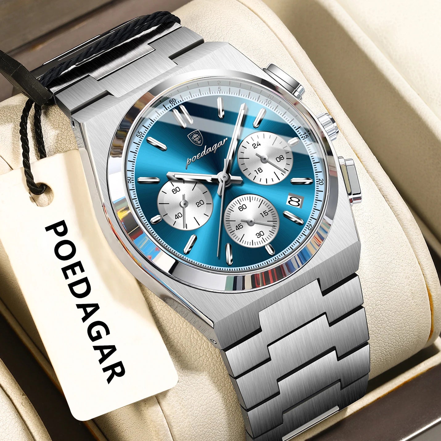 POEDAGAR Fashion Men's Wristwatch Chronograph Date Stainless Steel Quartz Man Clock Waterproof Luminous Business Watches For Men