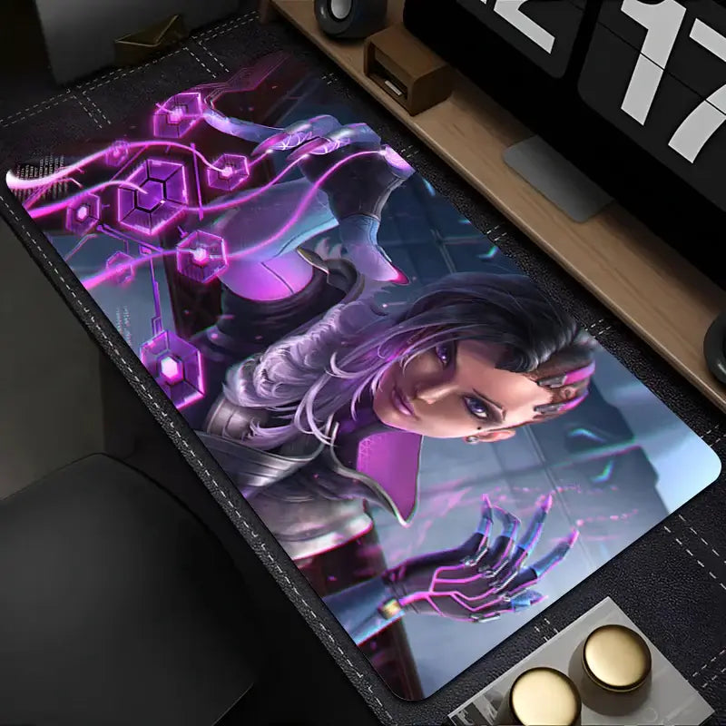 Tapete de Rato PC Overwatch Sombra Sexy Roxo Kawaii Menina Anime para Portátil e Teclado, Acessório Gaming para Secretária Gamer