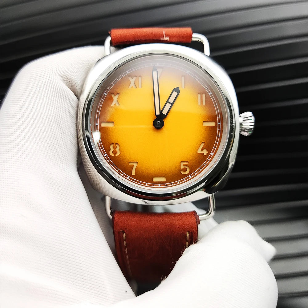 45mm Men's Vintage Pilot ST3600-1 Hand-Wound Mechanical Movement Luminous Sterile Dial Green Strap Men's Watch