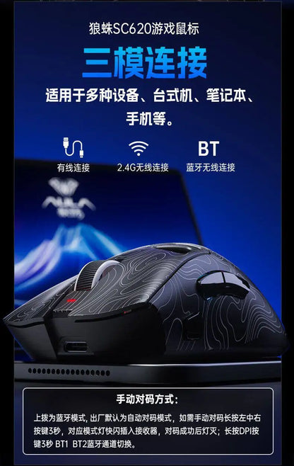 AULA SC620 Wireless 3-Mode Gaming Mouse, Bluetooth RGB Lightweight Mouse with 2.4GHz & USB-C, Ergonomic Hollow Gaming Mouse for PC, Laptop & Esports