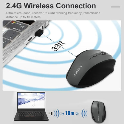 E-YOOSO E-1010 Wireless Gaming Mouse 2.4G USB Optical Mouse, 2400 DPI Ergonomic Wireless Gaming Mouse for Laptop, PC & Office