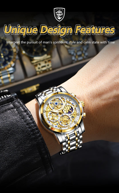 POEDAGAR Top Fashion Men's Watches Stainless Steel Date Chronograph Business Quartz Men Wristwatch Waterproof Luminous Man Watch