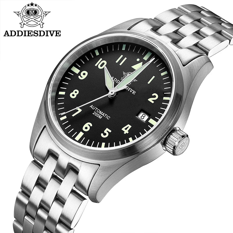 ADDIESDIVE Classic Men's Automatic Mechanical Watch 200m Water Resistant C3 Luminous 316L Stainless Steel Vintage Watch AD2519