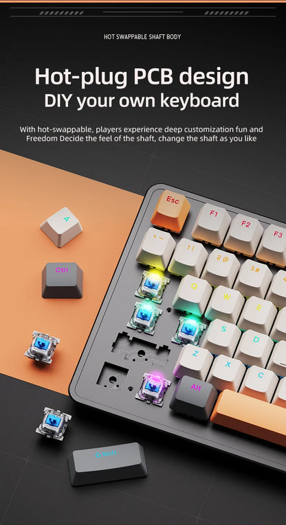 75% Mechanical Keyboard Wired with Media Knob, APAYADO Black Gaming Keyboard, Hot-Swap, ABS Cap Transparent Character Backlighting