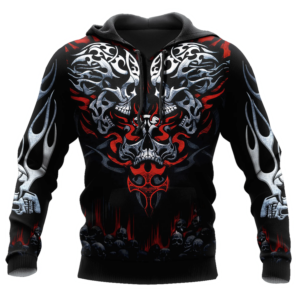 Oversized Tattoo Skeleton Cross Terror Red 3D Printed Men's Hoodie Sweatshirt Casual Tracksuits Raven Bad Wolf Animal Clothing
