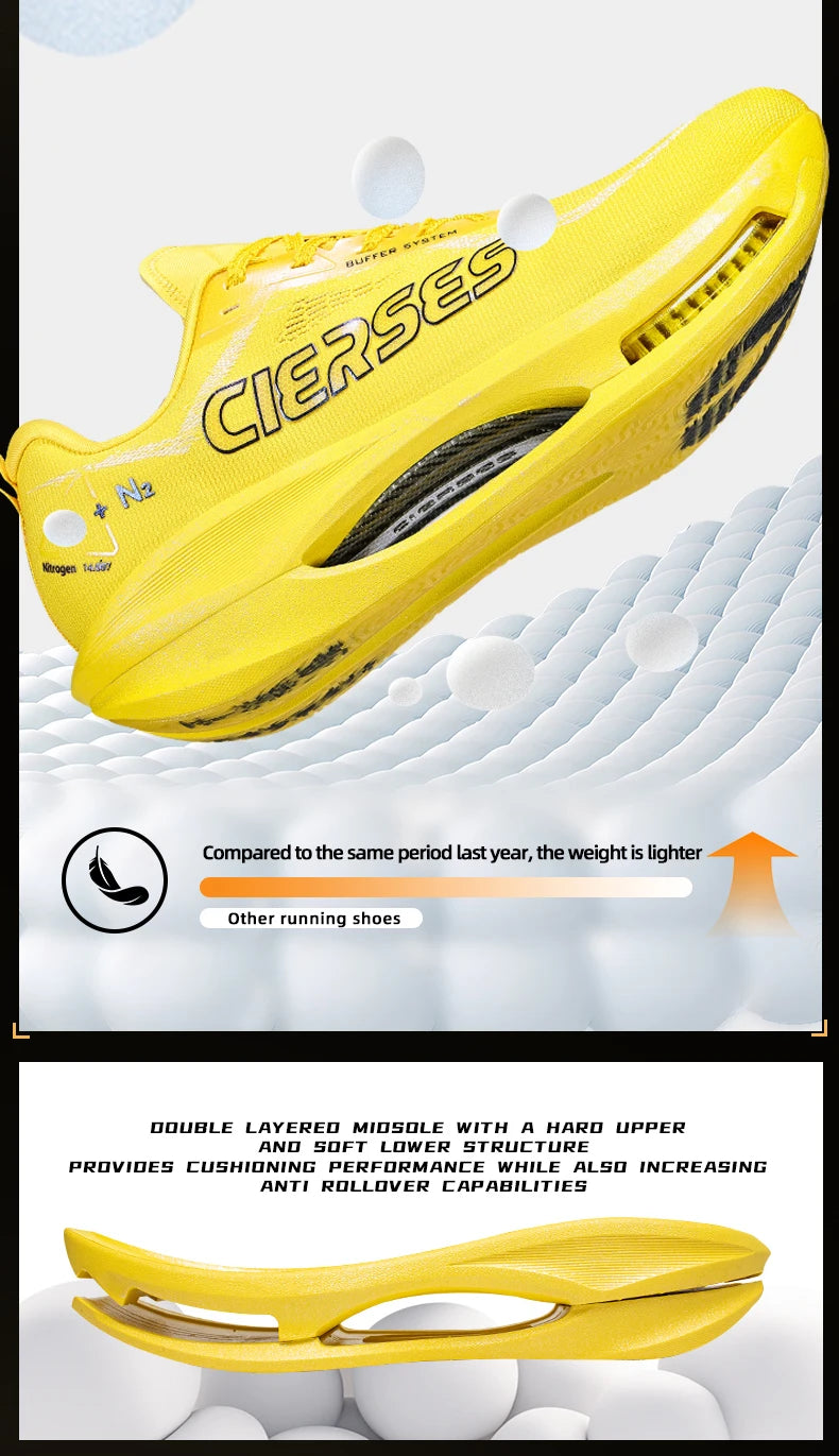 CIERSES Men's Carbon Plate Running Shoes Nitrogen Air Cushion Shock Absorption Stable Training Sports Shoes